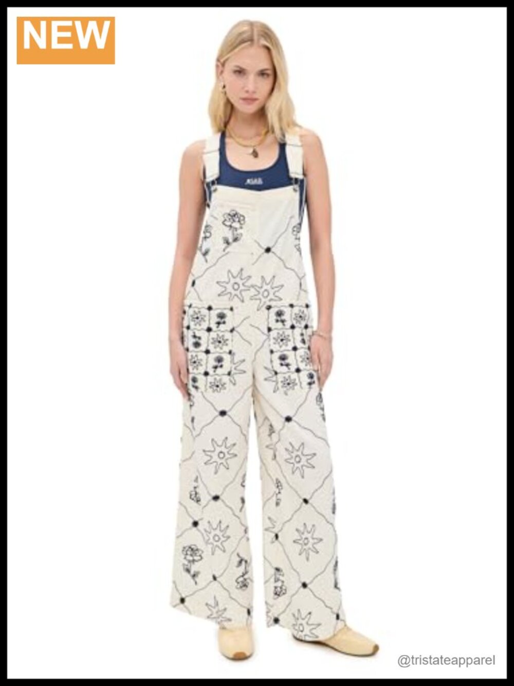 Free People Rising Sun Overalls Cotton Denim Embroidered Jumpsuit
